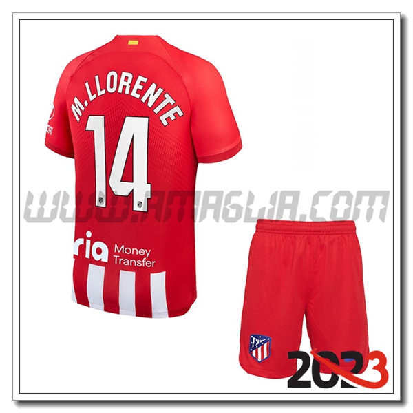 Kit Maglia Atletico Madrid Bambino M. LLORENTE #14 Prima 2023 2024