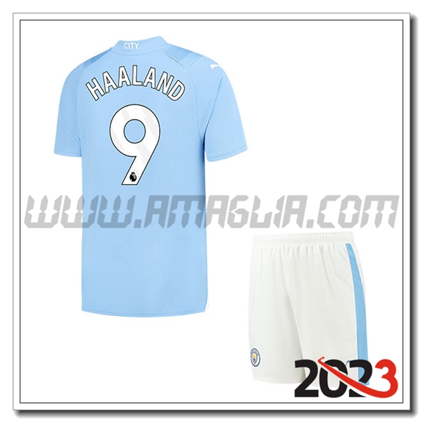 Kit Maglia Manchester City Bambino HAALAND #9 Prima 2023 2024
