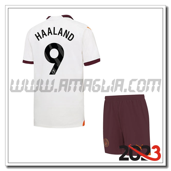 Kit Maglia Manchester City Bambino HAALAND #9 Seconda 2023 2024