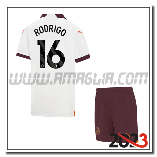 Kit Maglia Manchester City Bambino RODRIGO #16 Seconda 2023 2024