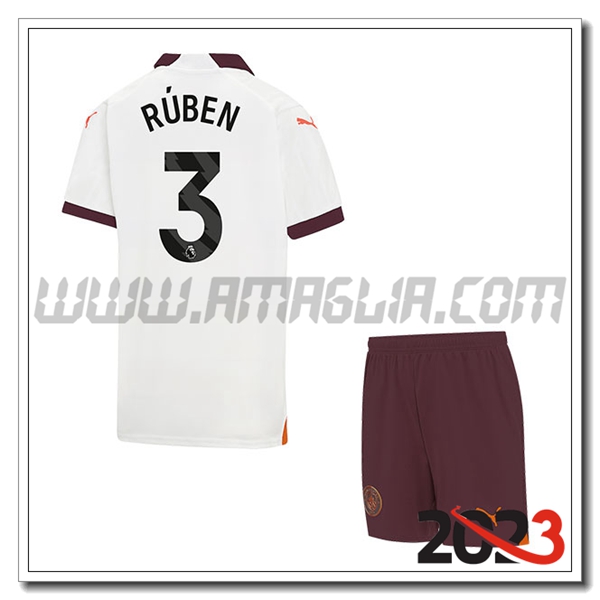 Kit Maglia Manchester City Bambino R脷BEN #3 Seconda 2023 2024