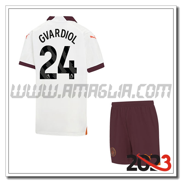 Kit Maglia Manchester City Bambino GVARDIOL #24 Seconda 2023 2024