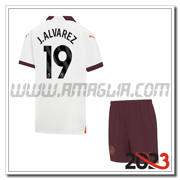 Kit Maglia Manchester City Bambino J.LVAREZ #19 Seconda 2023 2024