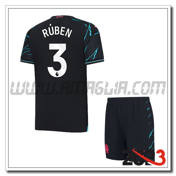 Kit Maglia Manchester City Bambino R脷BEN #3 Terza 2023 2024