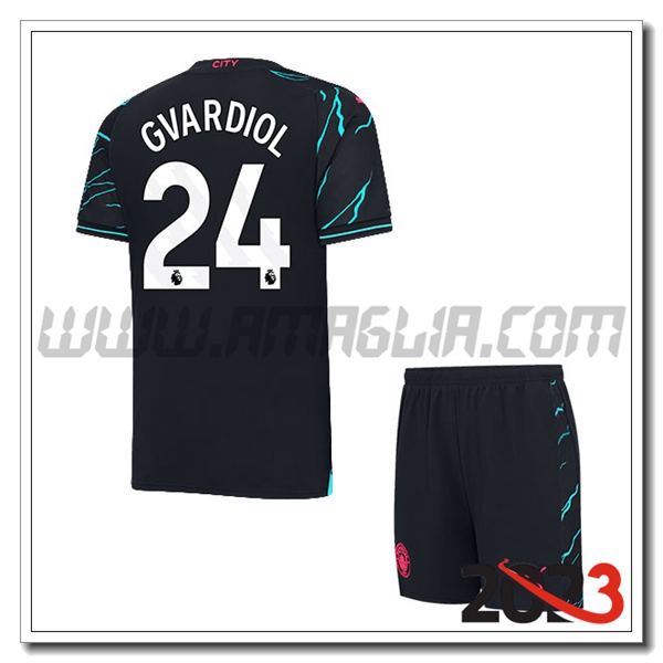 Kit Maglia Manchester City Bambino GVARDIOL #24 Terza 2023 2024