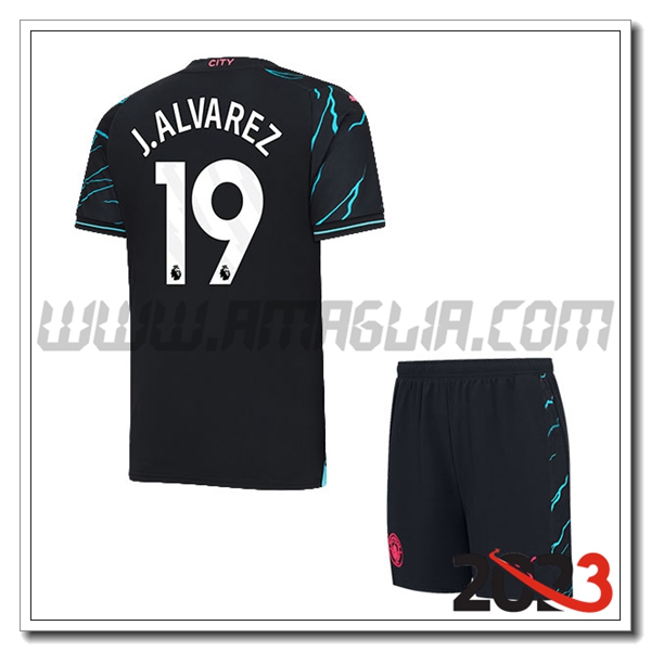 Kit Maglia Manchester City Bambino J.LVAREZ #19 Terza 2023 2024