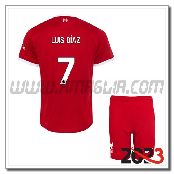 Kit Maglia FC Liverpool Bambino LUIS D脥AZ #7 Prima 2023 2024