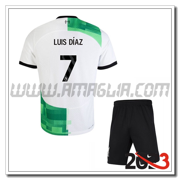 Kit Maglia FC Liverpool Bambino LUIS D脥AZ #7 Seconda 2023 2024