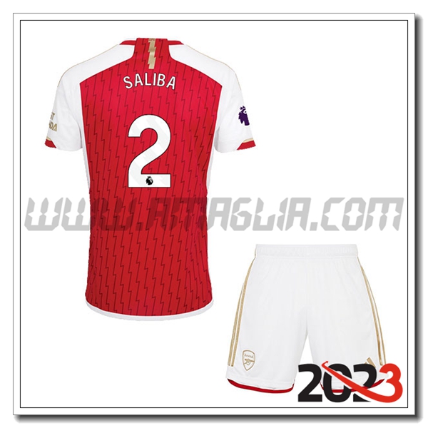 Kit Maglia Arsenal Bambino SALIBA #2 Prima 2023 2024