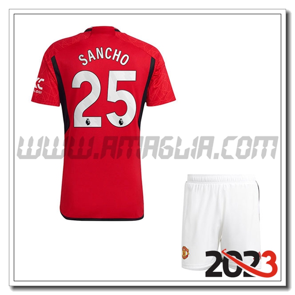 Kit Maglia Manchester United Bambino SANCHO #25 Prima 2023 2024