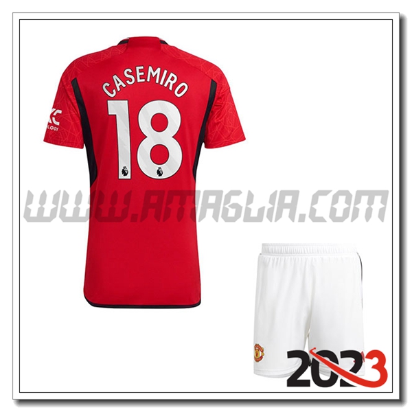 Kit Maglia Manchester United Bambino CASEMIRO #18 Prima 2023 2024