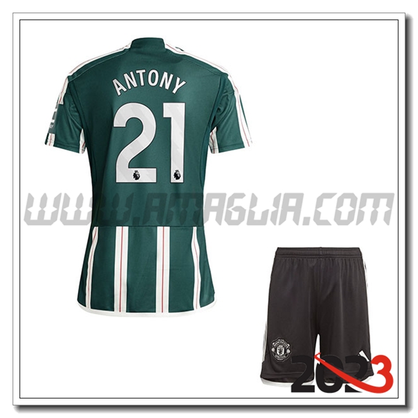 Kit Maglia Manchester United Bambino ANTONY #21 Seconda 2023 2024