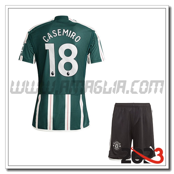 Kit Maglia Manchester United Bambino CASEMIRO #18 Seconda 2023 2024