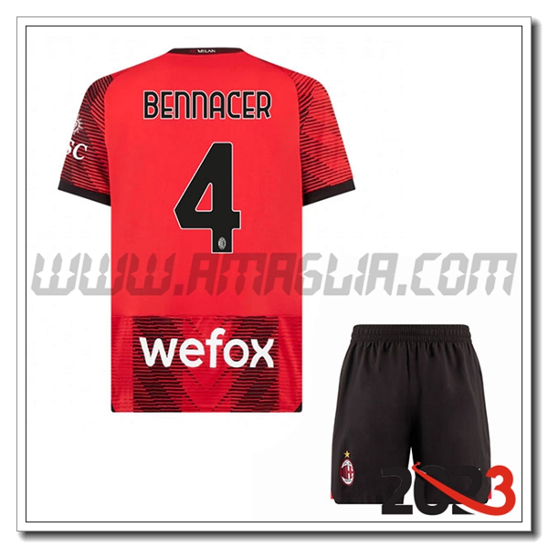 Kit Maglia AC Milan Bambino BENNACER #4 Prima 2023 2024
