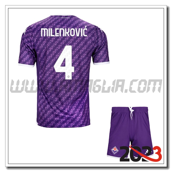 Kit Maglia ACF Fiorentina Bambino MILENKOVIC #4 Prima 2023 2024