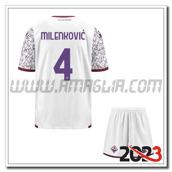 Kit Maglia ACF Fiorentina Bambino MILENKOVIC #4 Seconda 2023 2024