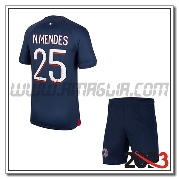 Kit Maglia PSG Bambino N.MENDES #25 Prima 2023 2024