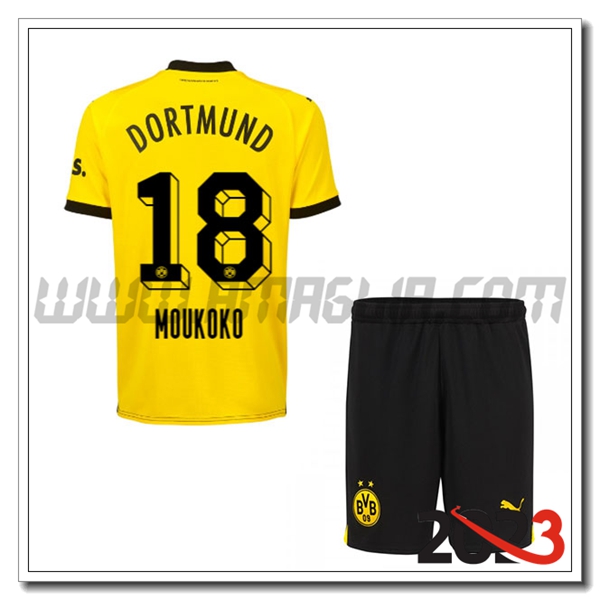 Kit Maglia Dortmund BVB Bambino MOUKOKO #18 Prima 2023 2024