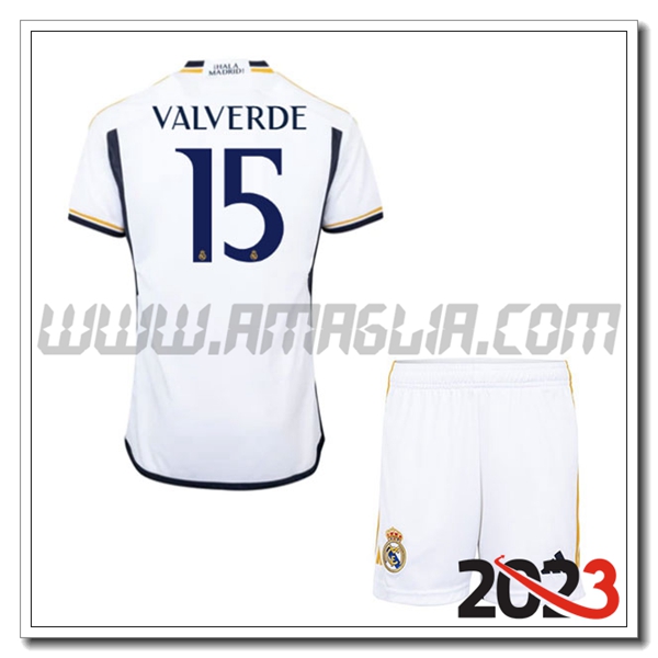 Kit Maglia Real Madrid Bambino VALVERDE #15 Prima 2023 2024