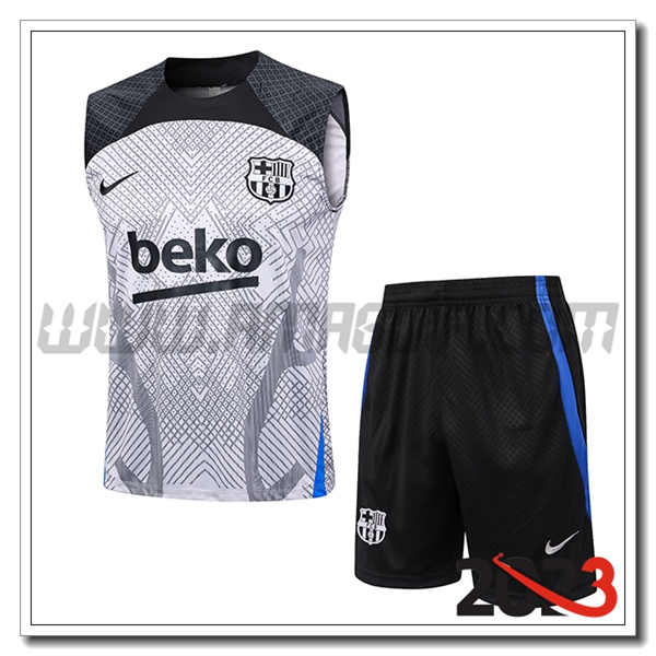 Kit Canotta Allenamento + Pantalonicini FC Barcellona Grigio Chiaro 2023 2024