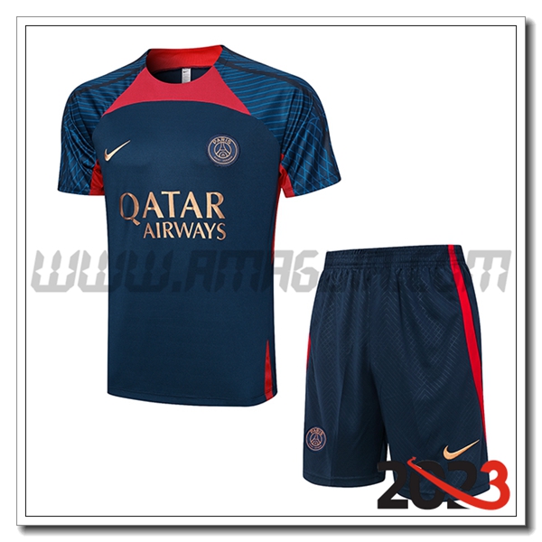 T Shirt Allenamento + Pantalonicini PSG Blu Marina 2023 2024 -03