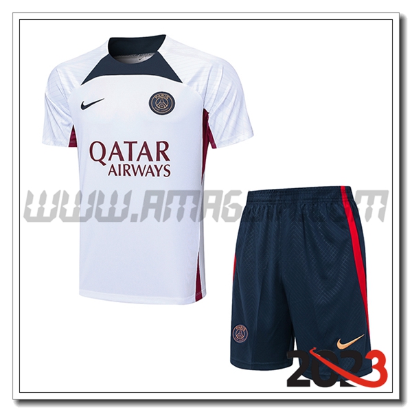 T Shirt Allenamento + Pantalonicini PSG Bianco 2023 2024 -04