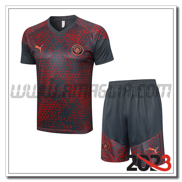 T Shirt Allenamento + Pantalonicini Manchester City Grigio 2023 2024