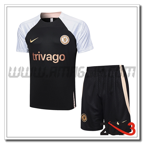 T Shirt Allenamento + Pantalonicini FC Chelsea Nero 2023 2024 -03