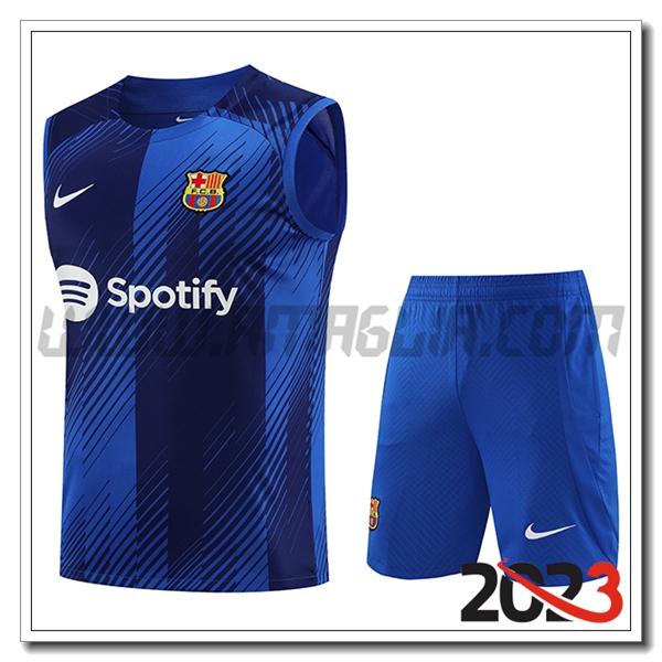 Kit Canotta Allenamento + Pantalonicini FC Barcellona Blu 2023 2024 -04