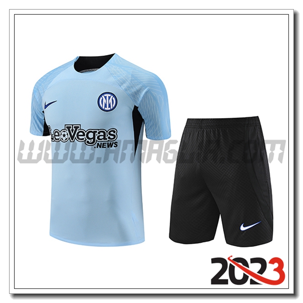 T Shirt Allenamento + Pantalonicini Inter Milan Azzurro 2023 2024 -02