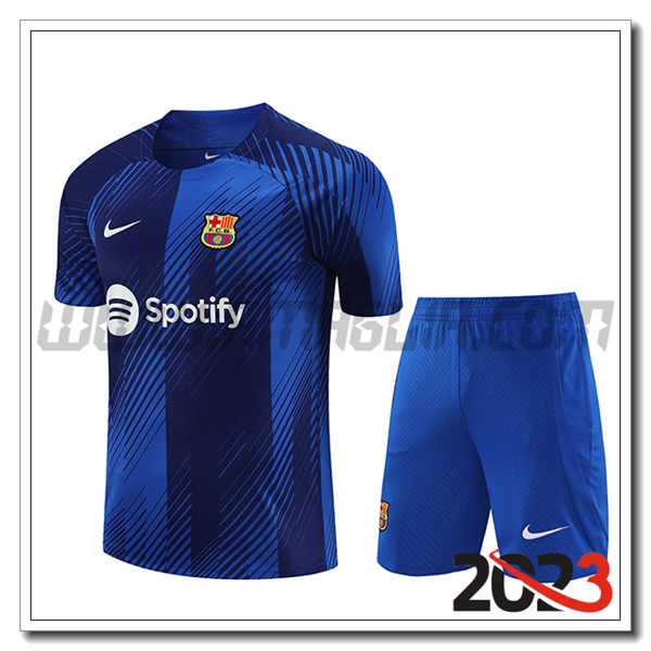 T Shirt Allenamento + Pantalonicini FC Barcellona Blu 2023 2024 -03