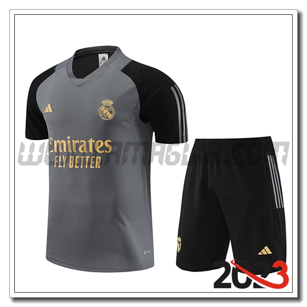 T Shirt Allenamento + Pantalonicini Real Madrid Grigio 2023 2024