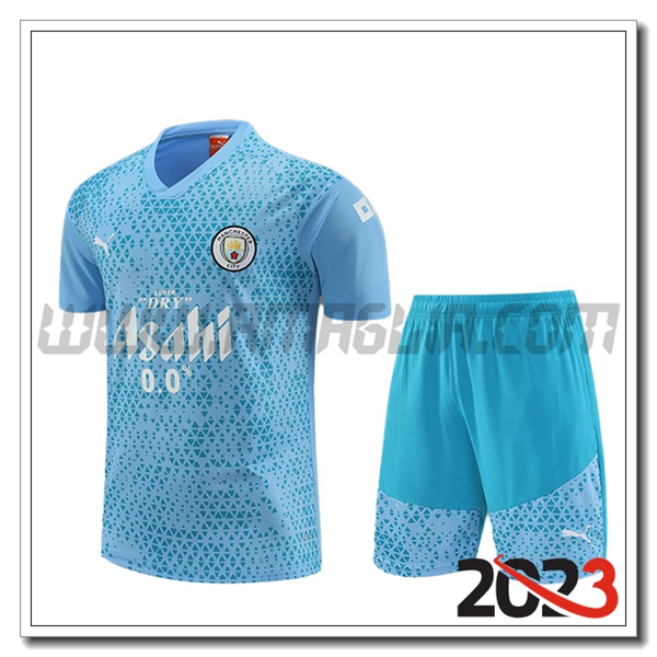 T Shirt Allenamento + Pantalonicini Manchester City Azzurro 2023 2024 -02