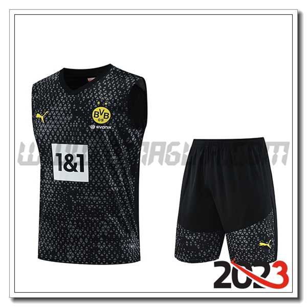 Kit Canotta Allenamento + Pantalonicini Dortmund Nero 2023 2024