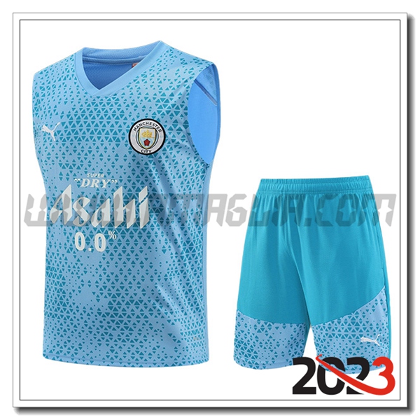 Kit Canotta Allenamento + Pantalonicini Manchester City Azzurro 2023 2024