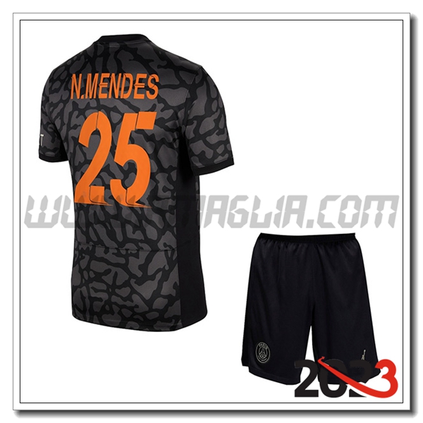 Kit Maglia PSG Bambino N.MENDES #25 Terza 2023 2024
