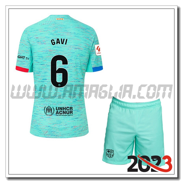 Kit Maglia FC Barcellona Bambino GAVI #6 Terza 2023 2024