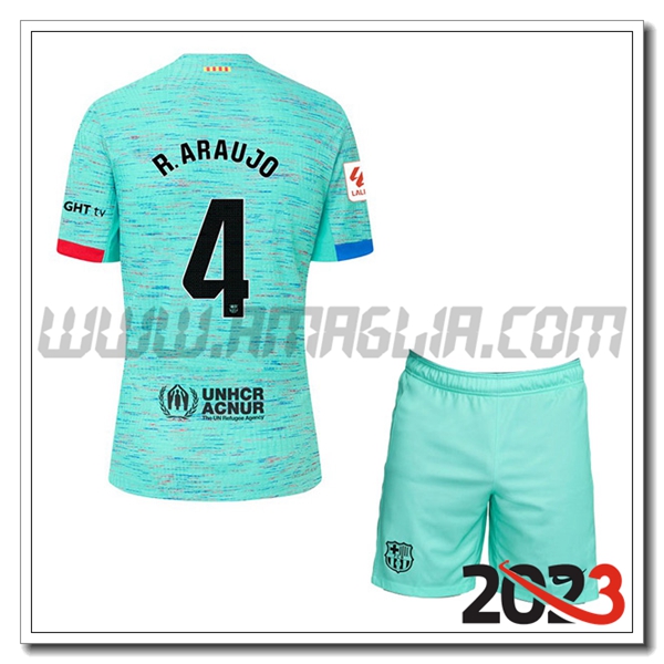 Kit Maglia FC Barcellona Bambino R. ARAUJO #4 Terza 2023 2024