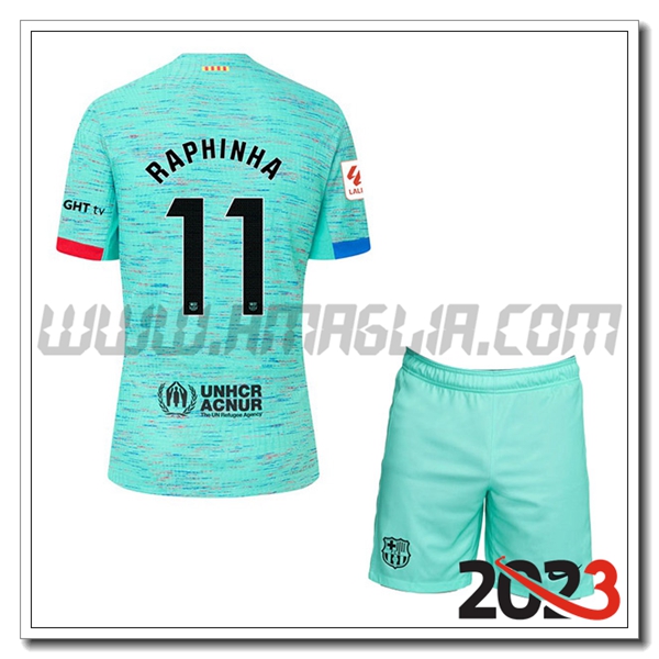 Kit Maglia FC Barcellona Bambino RAPHINHA #11 Terza 2023 2024