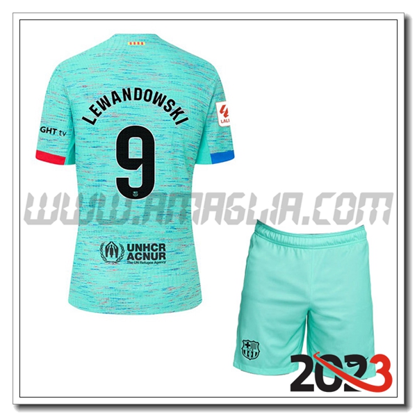 Kit Maglia FC Barcellona Bambino LEWANDOWSKI #9 Terza 2023 2024