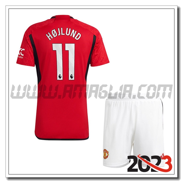 Kit Maglia Manchester United Bambino HOJLUND #11 Prima 2023 2024