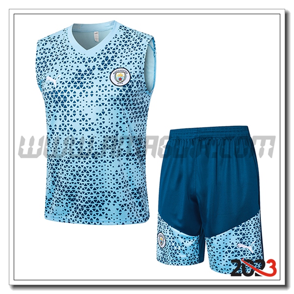 Kit Canotta Allenamento + Pantalonicini Manchester City Azzurro 2023 2024 -02