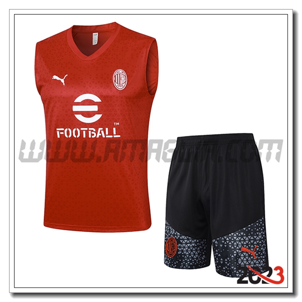 Kit Canotta Allenamento + Pantalonicini AC Milan Rosso 2023 2024