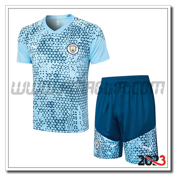 Kit Maglia Allenamento + Pantaloncini Manchester City Azzurro 2023 2024 -03