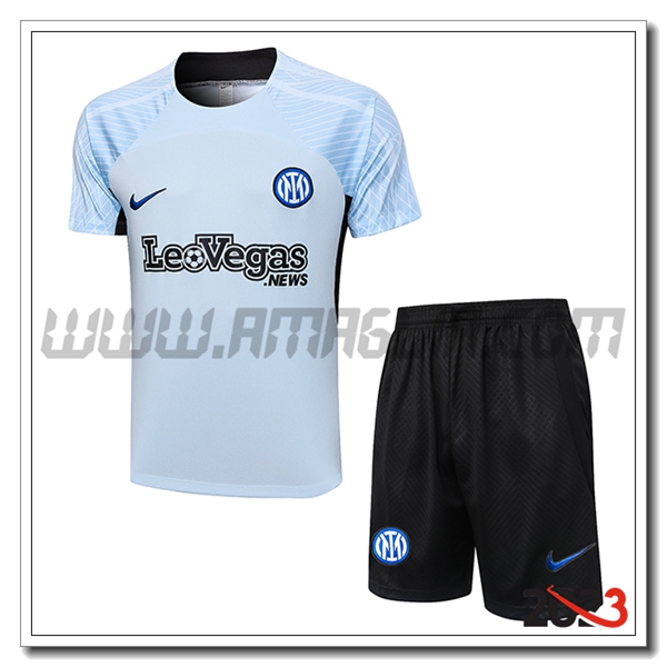Kit Maglia Allenamento + Pantaloncini Inter Milan Grigio 2023 2024