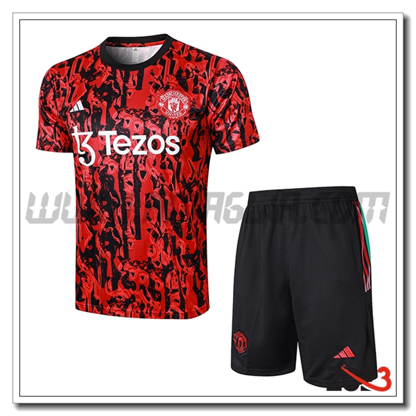 Kit Maglia Allenamento + Pantaloncini Manchester United Grigio 2023 2024