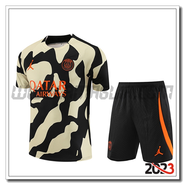 Kit Maglia Allenamento + Pantaloncini Jordan PSG Nero/Giallo 2023 2024 -02