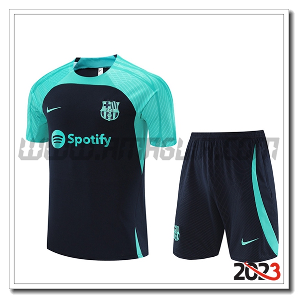 Kit Maglia Allenamento + Pantaloncini FC Barcellona blu marino 2023 2024 -03