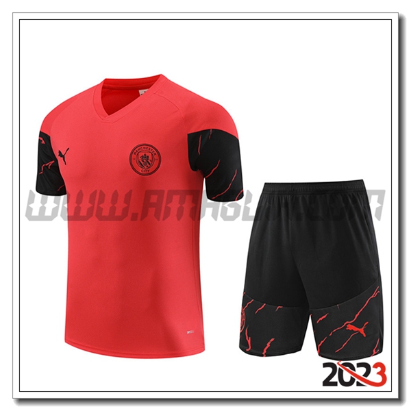 Kit Maglia Allenamento + Pantaloncini Manchester City Rosso 2023 2024 -02