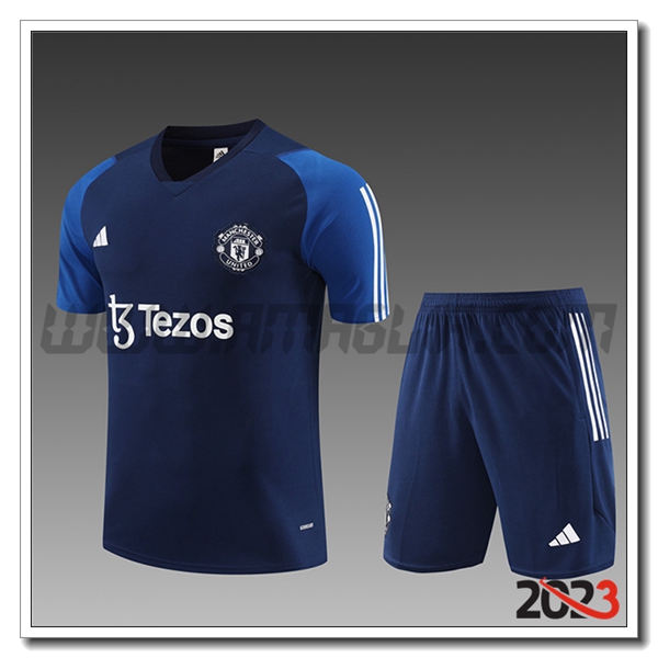 Kit Maglia Allenamento + Pantaloncini Manchester United Bambino blu marino 2023 2024